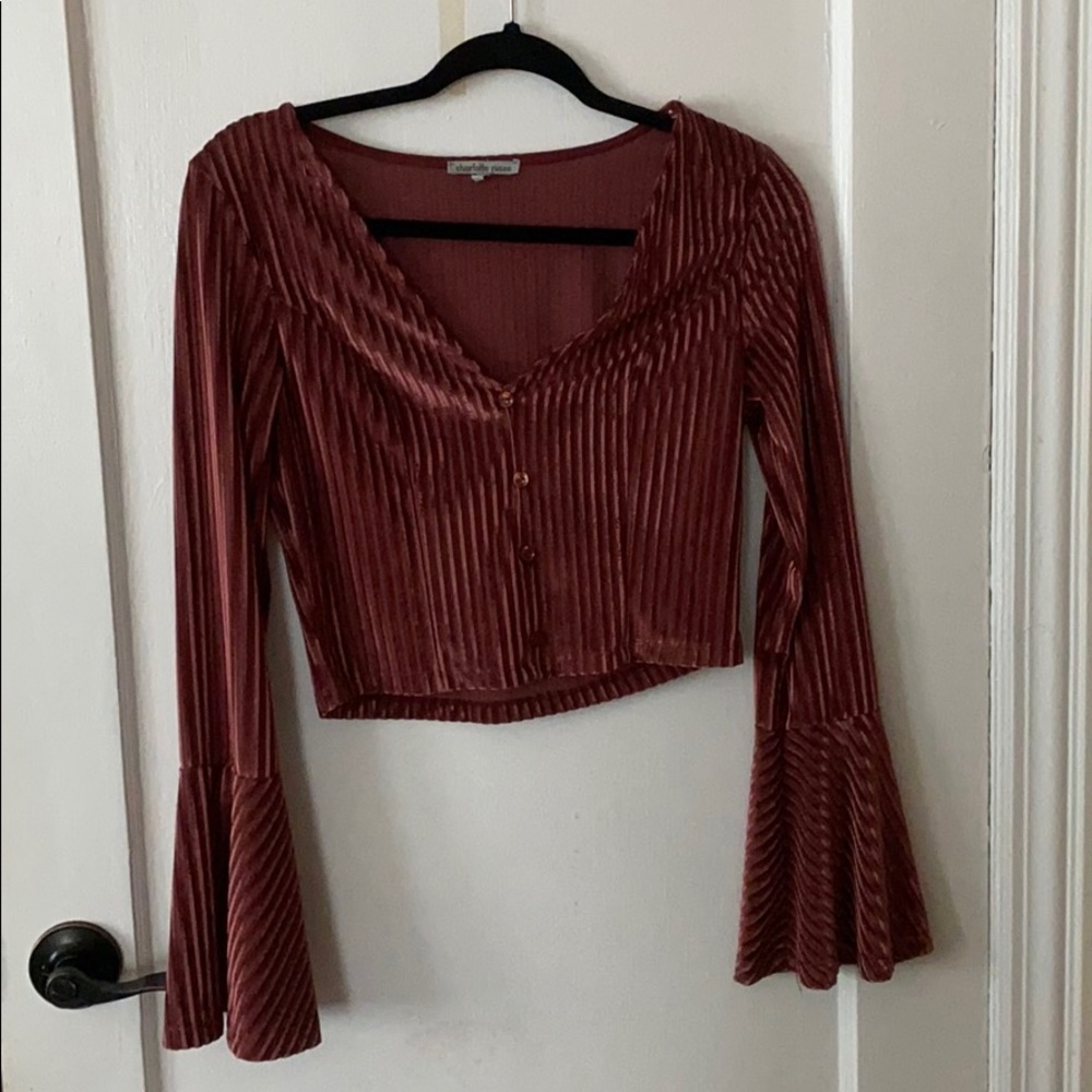 Maroon/ Dusty Rose cropped bell sleeve- size S